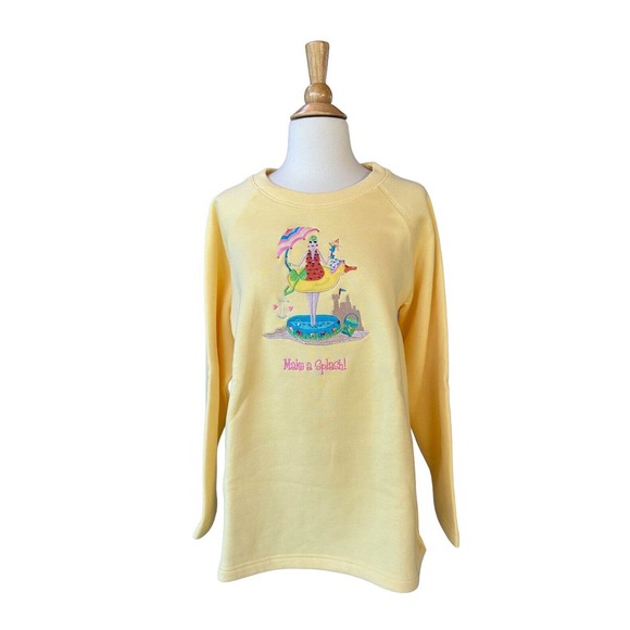 Quacker Factory Beach “Make A Splash” Yellow Sweatshirt Womens- Size Large - Picture 1 of 10
